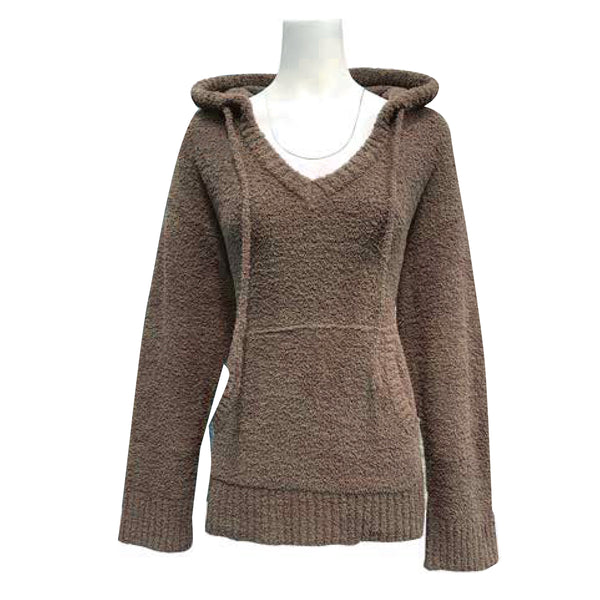 Ladies Chenille V-Neck Hooded Sweater