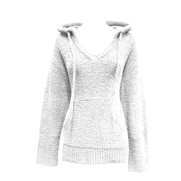 Ladies Chenille V-Neck Hooded Sweater