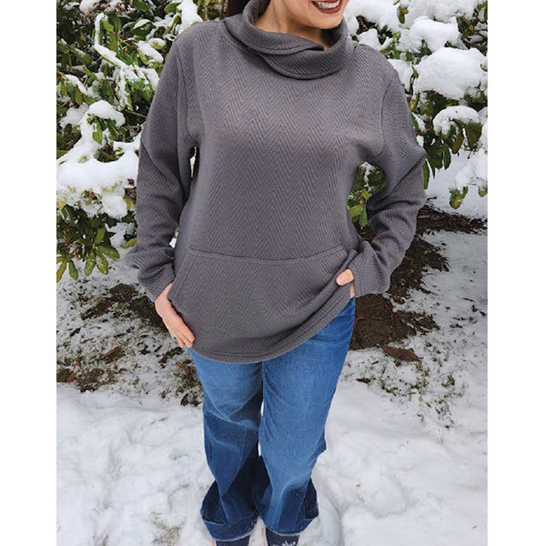 Quilted Crossover Cowl Neck Pullover