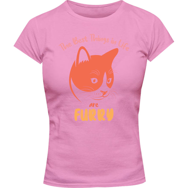 Best Things In Life Are Furry - Ladies Slim Fit Tee - Graphic Tees Australia