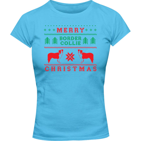 Border Collie Christmas - Ladies Slim Fit Tee