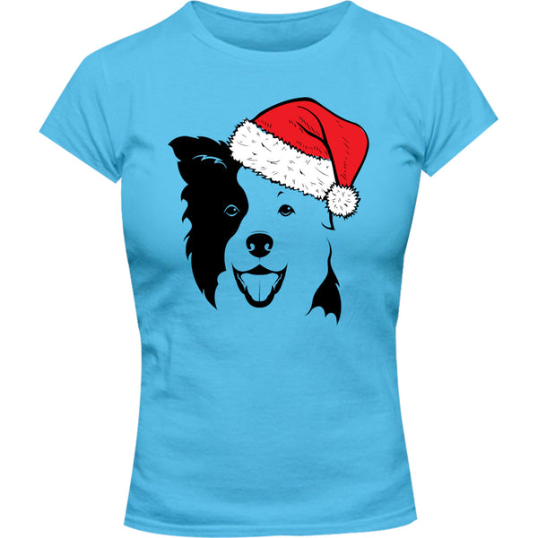 Border Collie Santa Hat - Ladies Slim Fit Tee