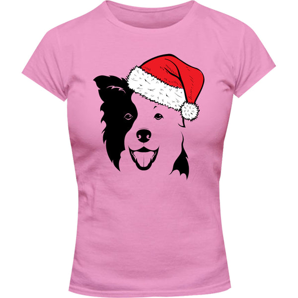Border Collie Santa Hat - Ladies Slim Fit Tee