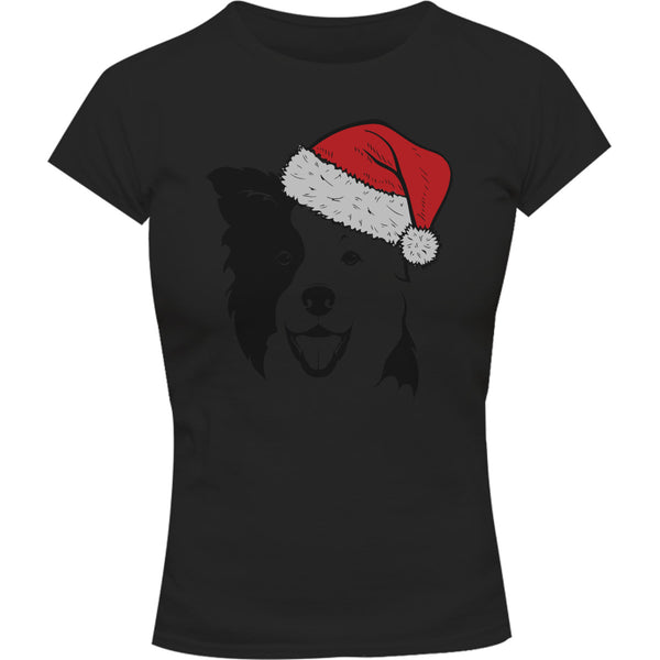 Border Collie Santa Hat - Ladies Slim Fit Tee