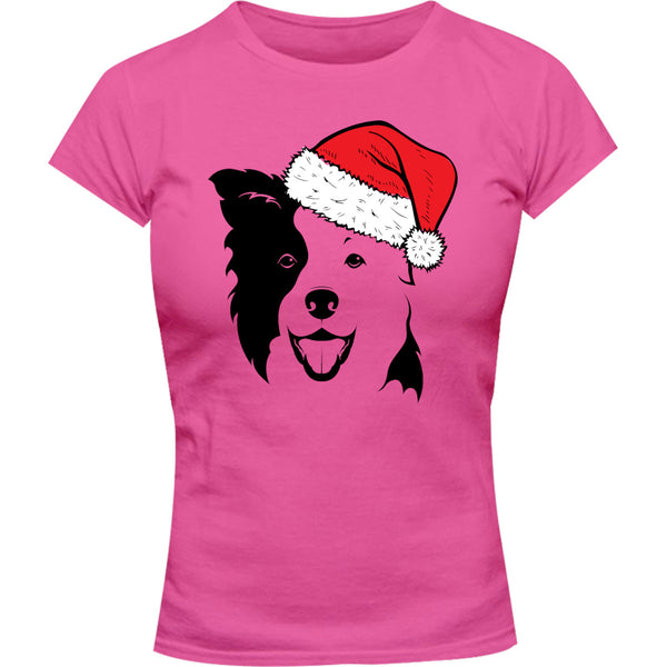 Border Collie Santa Hat - Ladies Slim Fit Tee