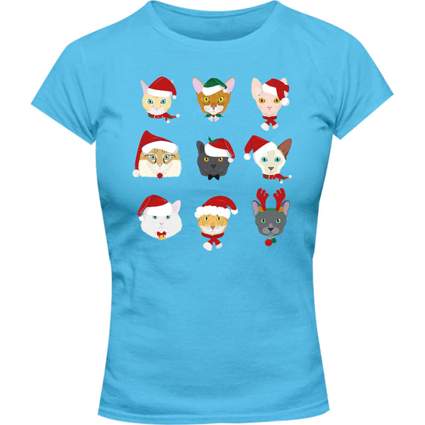 Cats In Christmas Hats - Ladies Slim Fit Tee