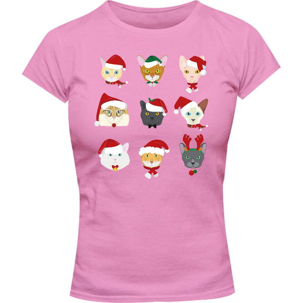 Cats In Christmas Hats - Ladies Slim Fit Tee