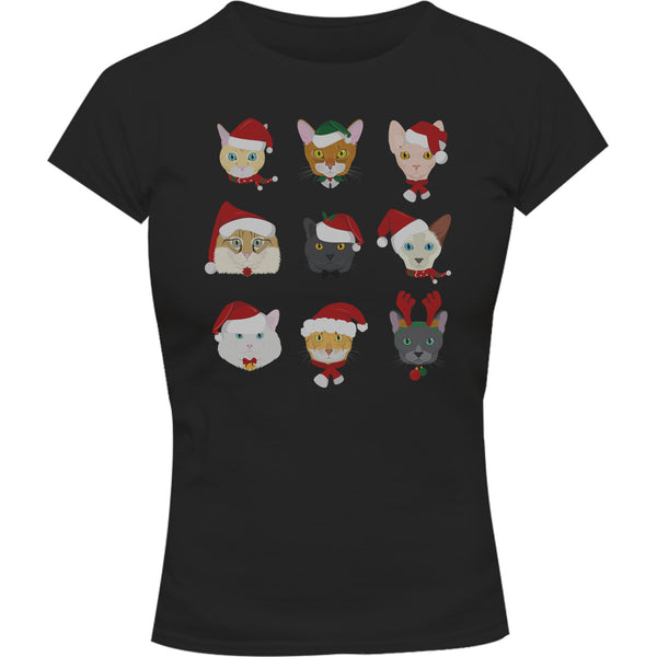 Cats In Christmas Hats - Ladies Slim Fit Tee