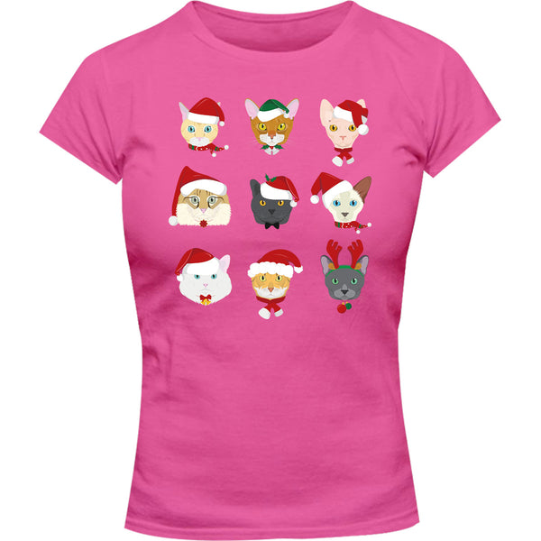 Cats In Christmas Hats - Ladies Slim Fit Tee