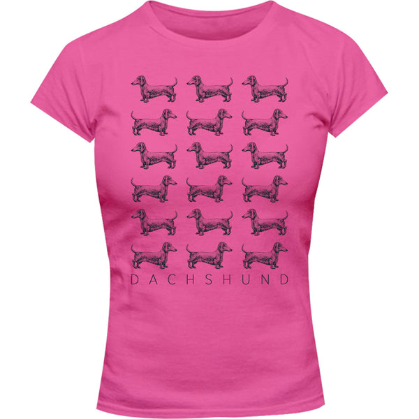 Dachshund Multi - Ladies Slim Fit Tee - Graphic Tees Australia