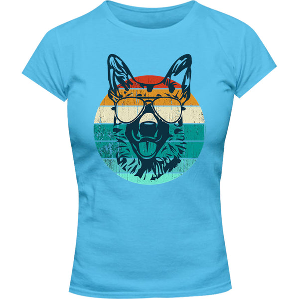 German Shepherd Retro - Ladies Slim Fit Tee - Graphic Tees Australia