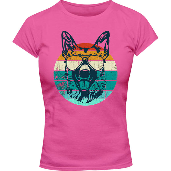 German Shepherd Retro - Ladies Slim Fit Tee - Graphic Tees Australia