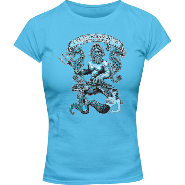 Great Ocean Road King Neptune - Ladies Slim Fit Tee - Graphic Tees Australia