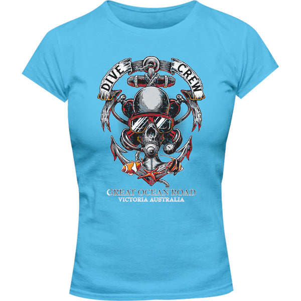 Great Ocean Road Skull Dive Crew - Ladies Slim Fit Tee - Graphic Tees Australia