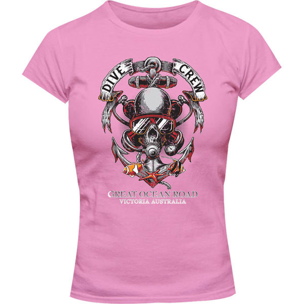 Great Ocean Road Skull Dive Crew - Ladies Slim Fit Tee - Graphic Tees Australia