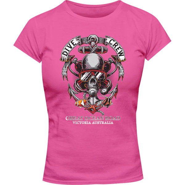 Great Ocean Road Skull Dive Crew - Ladies Slim Fit Tee - Graphic Tees Australia