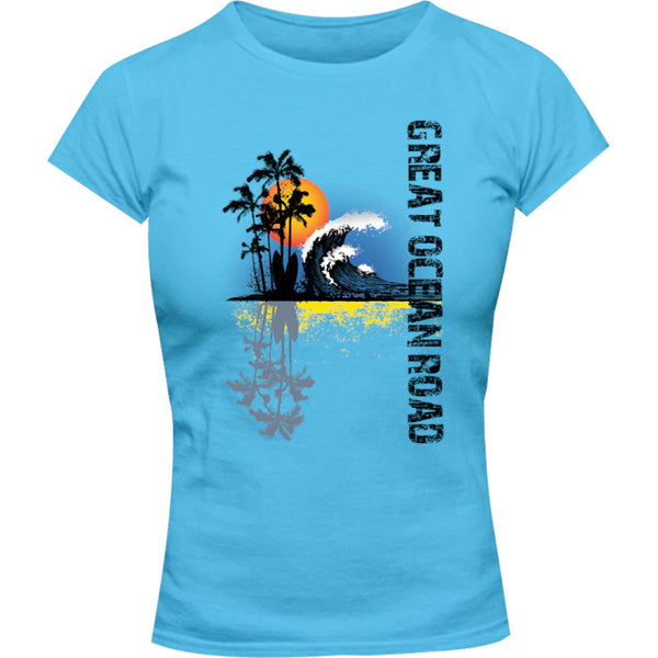 Great Ocean Road Surf Retro - Ladies Slim Fit Tee - Graphic Tees Australia
