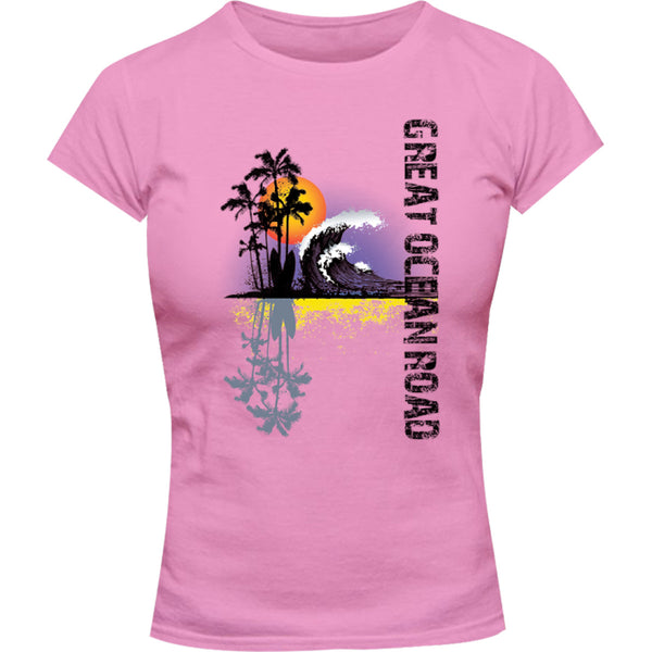 Great Ocean Road Surf Retro - Ladies Slim Fit Tee - Graphic Tees Australia