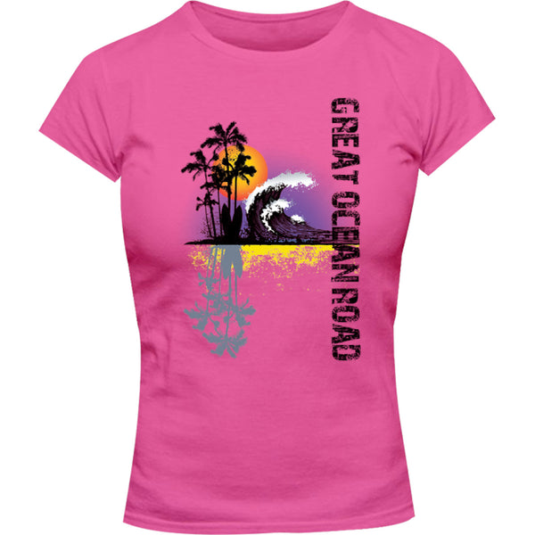 Great Ocean Road Surf Retro - Ladies Slim Fit Tee - Graphic Tees Australia