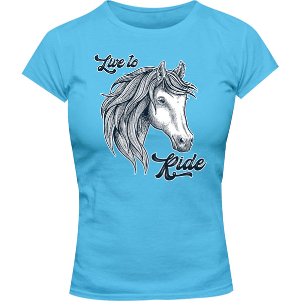 Horse Head Live to Ride - Ladies Slim Fit Tee - Graphic Tees Australia