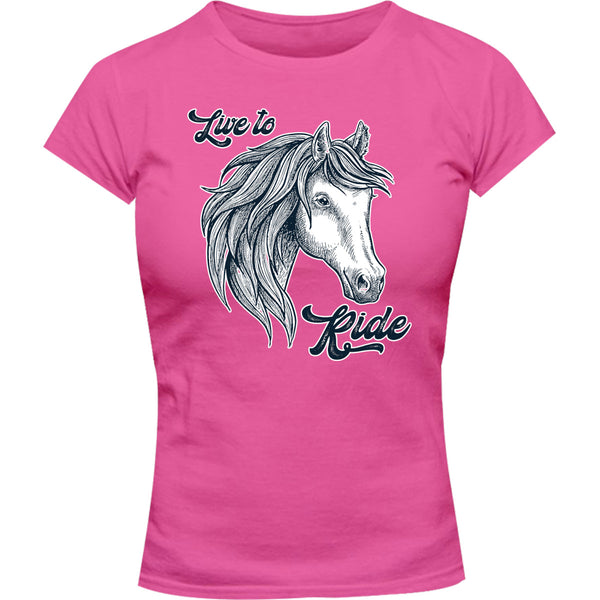 Horse Head Live to Ride - Ladies Slim Fit Tee - Graphic Tees Australia