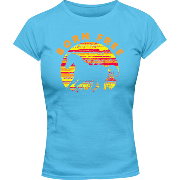 Horse Silhouette Born Free - Ladies Slim Fit Tee - Graphic Tees Australia