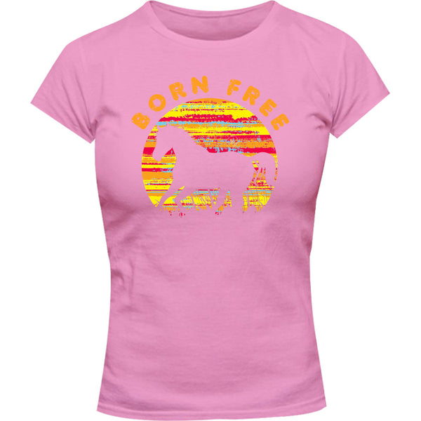 Horse Silhouette Born Free - Ladies Slim Fit Tee - Graphic Tees Australia