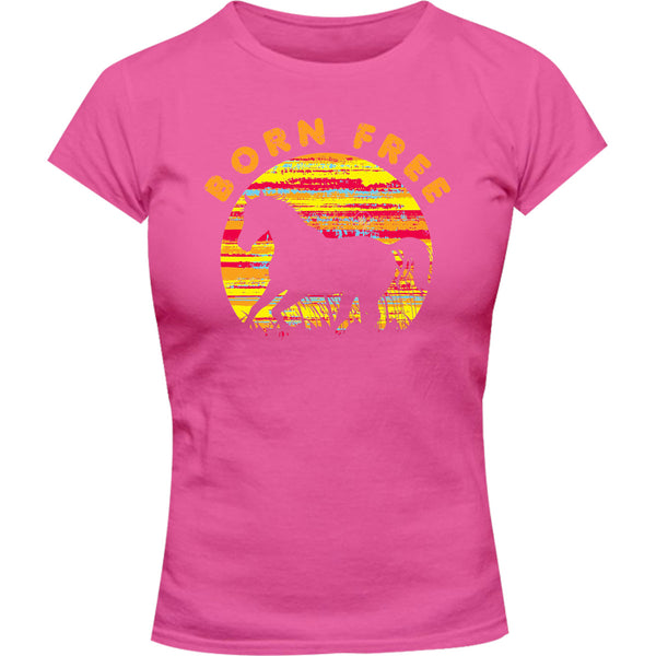 Horse Silhouette Born Free - Ladies Slim Fit Tee - Graphic Tees Australia