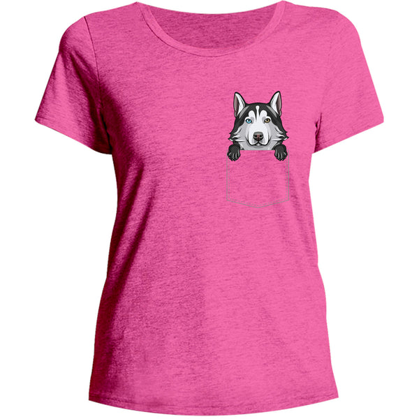 Husky in Pocket - Ladies Relaxed Fit Tee - Graphic Tees Australia