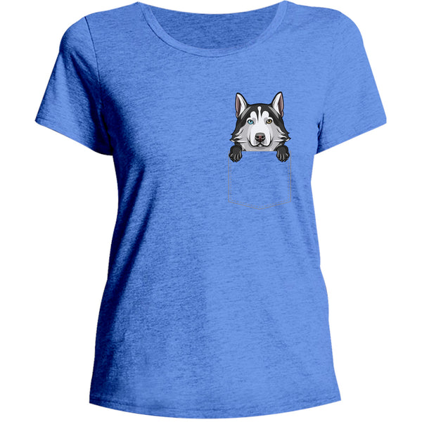 Husky in Pocket - Ladies Relaxed Fit Tee - Graphic Tees Australia
