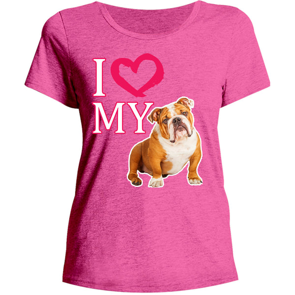 I Love My Bulldog - Ladies Relaxed Fit Tee - Graphic Tees Australia
