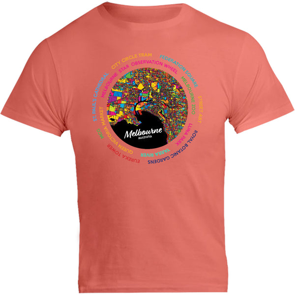 Melbourne Australia Colour Aerial Map - Unisex Tee - Graphic Tees Australia