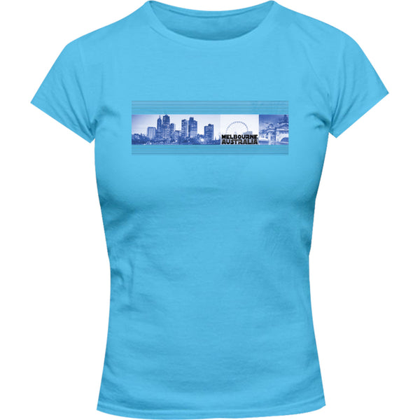 Melbourne Blue Landscape - Ladies Slim Fit Tee - Graphic Tees Australia