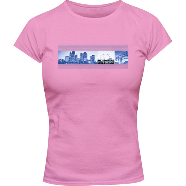 Melbourne Blue Landscape - Ladies Slim Fit Tee - Graphic Tees Australia
