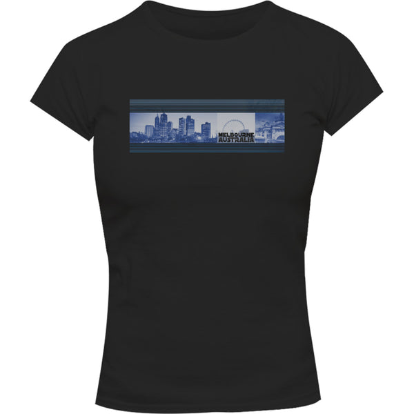 Melbourne Blue Landscape - Ladies Slim Fit Tee - Graphic Tees Australia