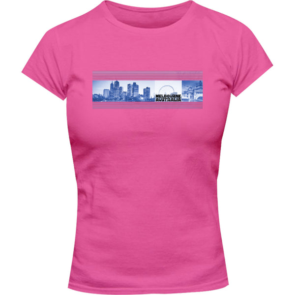 Melbourne Blue Landscape - Ladies Slim Fit Tee - Graphic Tees Australia