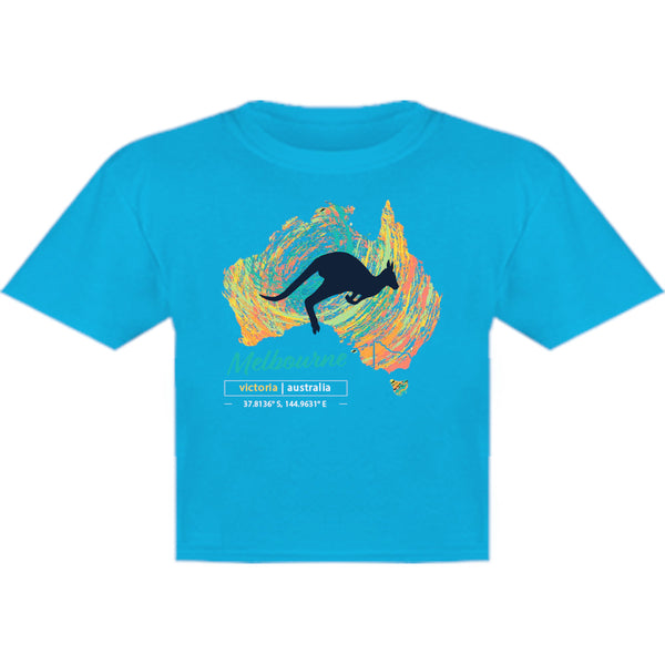 Melbourne Map Roo Swirl - Youth & Infant Tee - Graphic Tees Australia