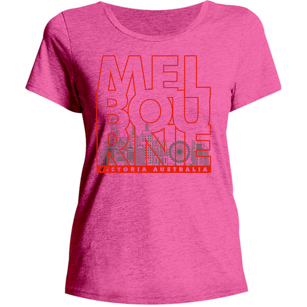 Melbourne Type Outline Skyline - Ladies Relaxed Fit Tee - Graphic Tees Australia