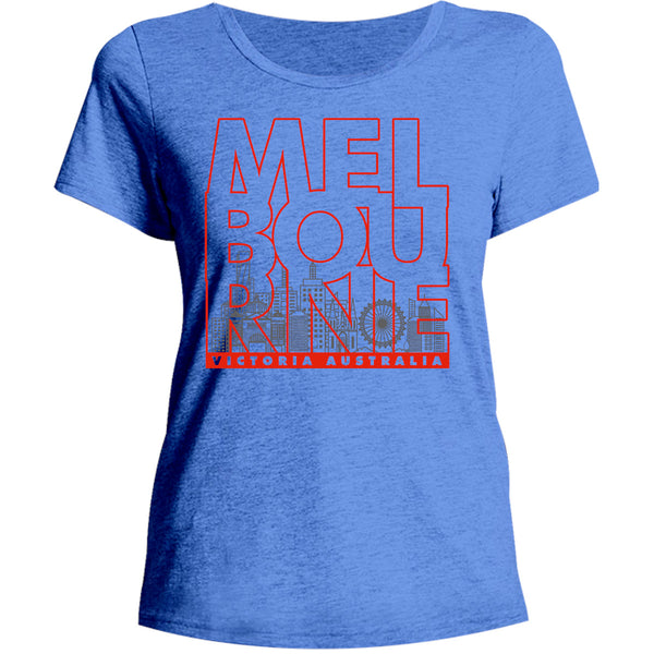 Melbourne Type Outline Skyline - Ladies Relaxed Fit Tee - Graphic Tees Australia