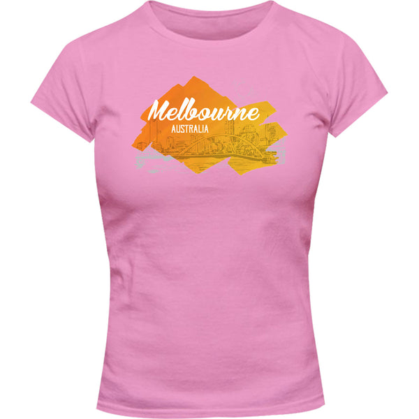 Melbourne Yellow Splash - Ladies Slim Fit Tee - Graphic Tees Australia