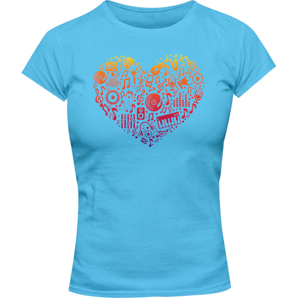 Music Elements Heart Shape - Ladies Slim Fit Tee