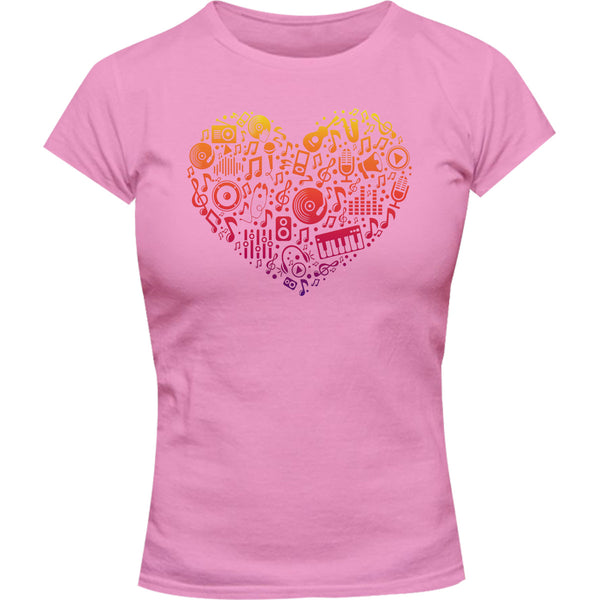 Music Elements Heart Shape - Ladies Slim Fit Tee