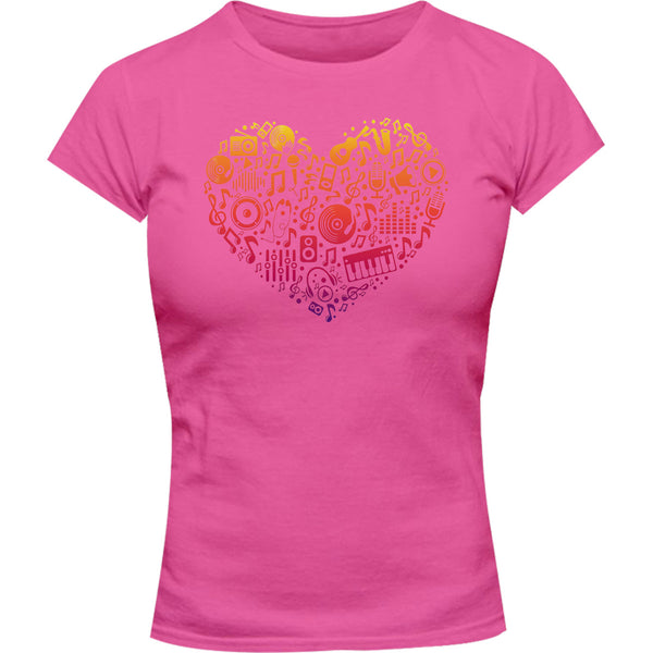Music Elements Heart Shape - Ladies Slim Fit Tee