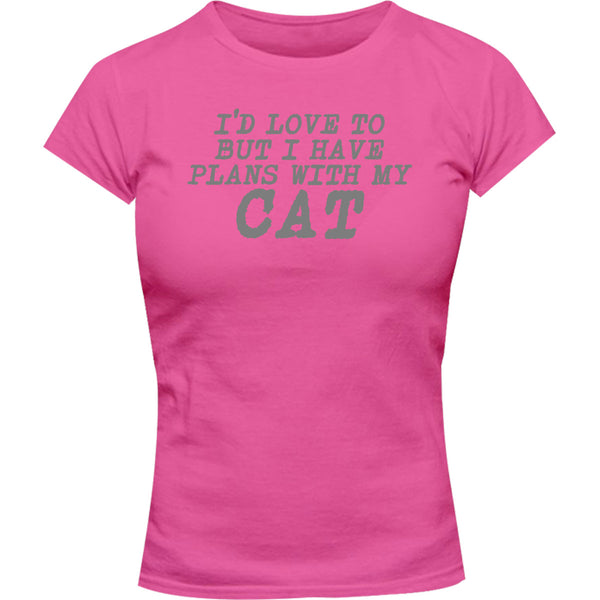 Plans With My Cat - Ladies Slim Fit Tee - Graphic Tees Australia