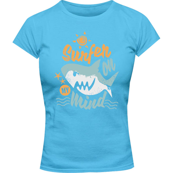 Surfer On My Mind - Ladies Slim Fit Tee - Graphic Tees Australia