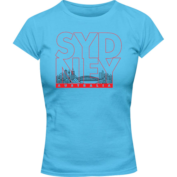 Sydney Type Outline Skyline - Ladies Slim Fit Tee - Graphic Tees Australia