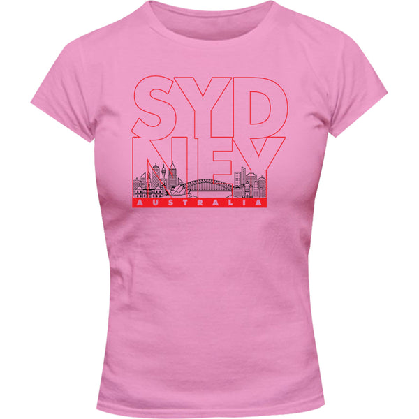 Sydney Type Outline Skyline - Ladies Slim Fit Tee - Graphic Tees Australia