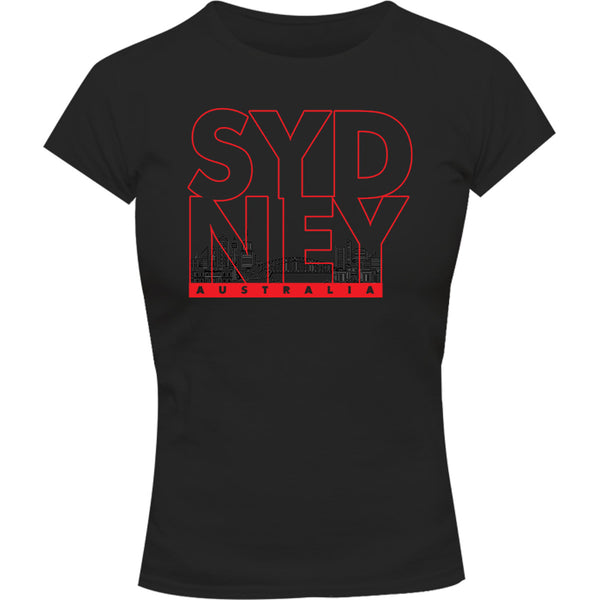Sydney Type Outline Skyline - Ladies Slim Fit Tee - Graphic Tees Australia