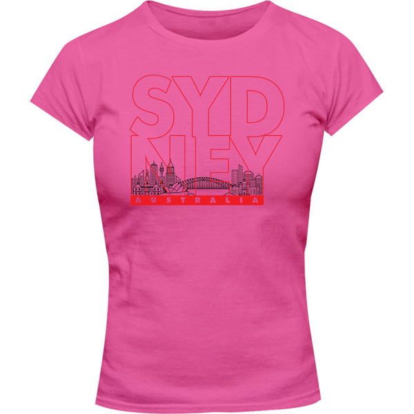 Sydney Type Outline Skyline - Ladies Slim Fit Tee - Graphic Tees Australia