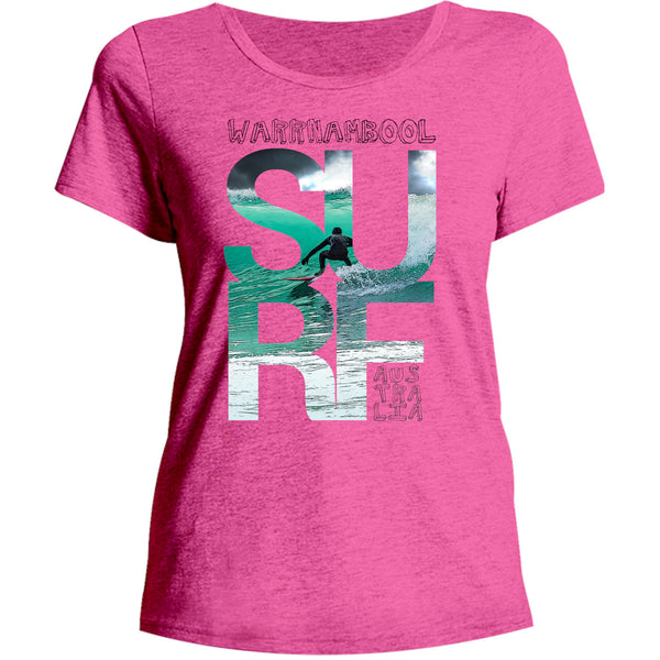 Warrnambool Surf Photo In Word - Ladies Relaxed Fit Tee - Graphic Tees Australia